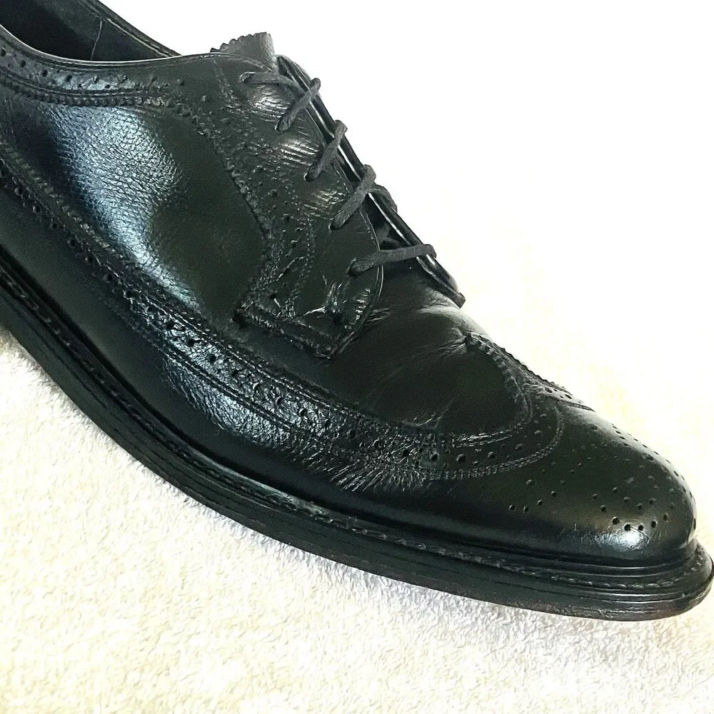 Stafford Imperial Vtg Wingtip Biltrite Leather 10.5 Black Academia Preppy
